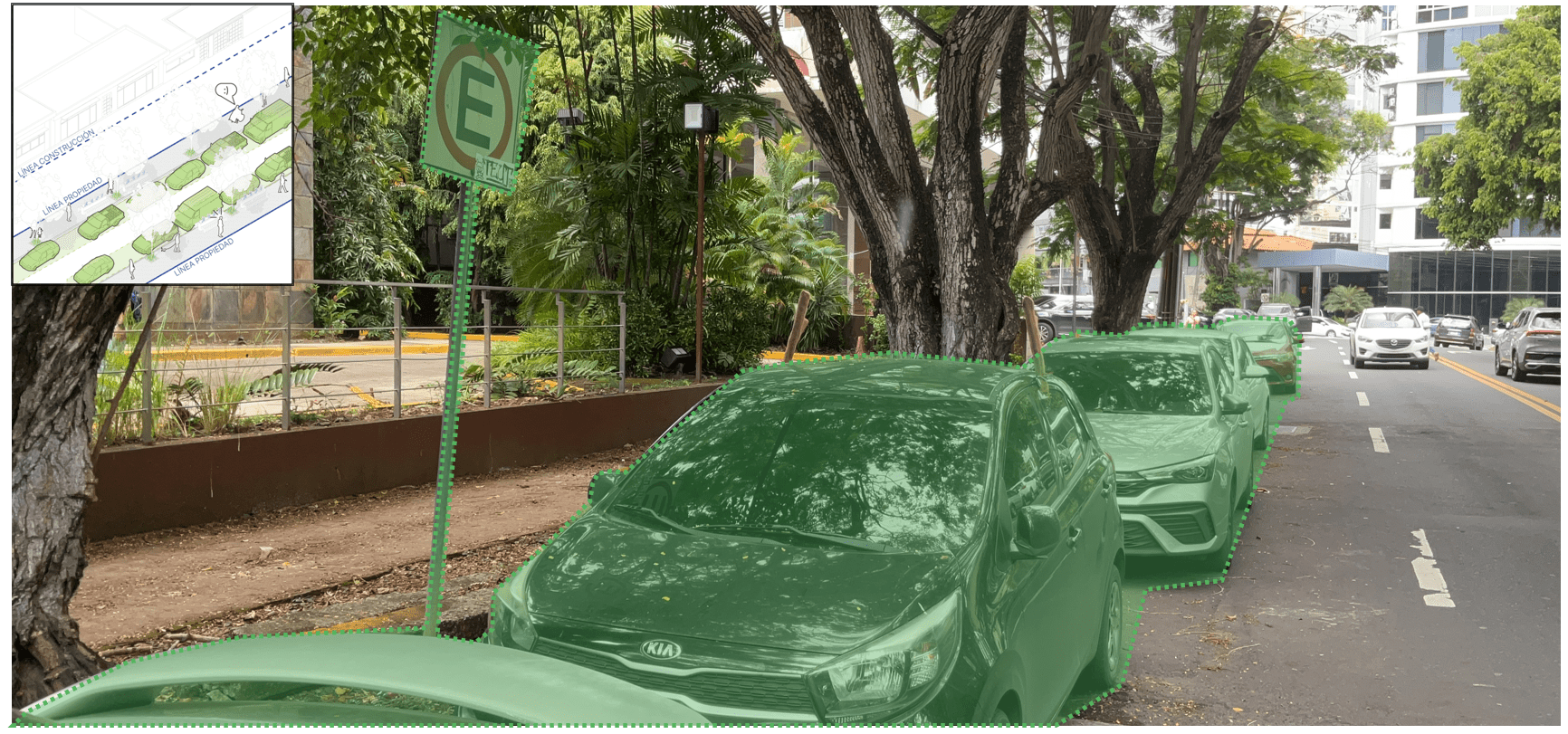 estacionamientos sobre la vía_